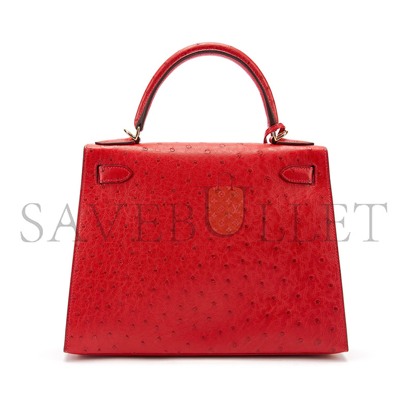 HERMÈS MASTER HEART RED OSTRICH KELLY 25 GOLD HARDWARE (25*17*7cm)